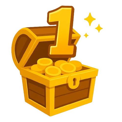 Treasure chest labeled with number 1, symbolizing the first step to earning rewards on LootSplash.